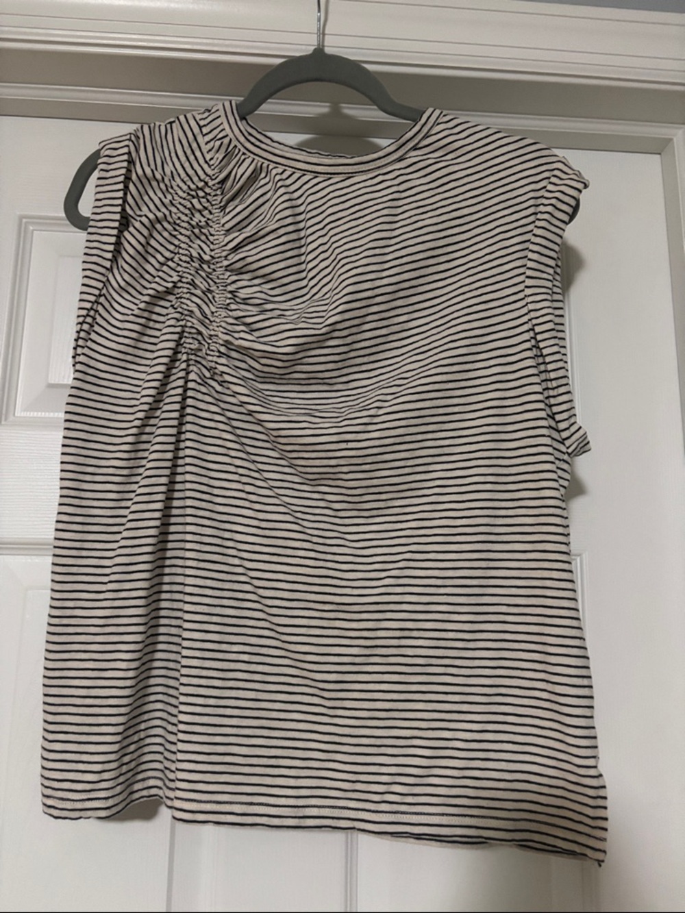 Anthropologie Pilcro Striped Sleeveless Ruched Top - Black & White oversized S